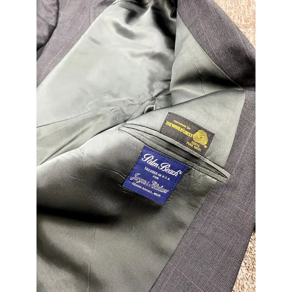 Palm Beach Mens Wool Suit Jacket Blazer Gray ~46L Woolmark Vintage Flawed